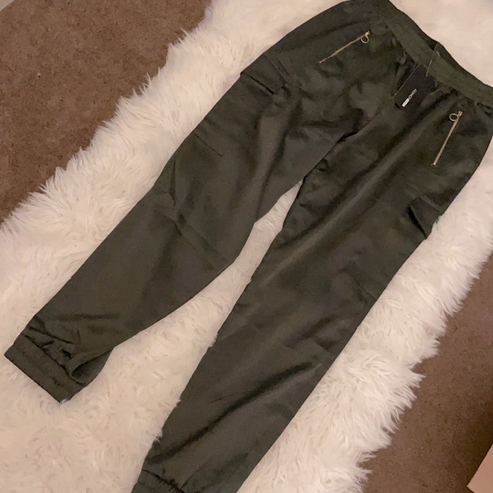Olive Satin High Rise Joggers